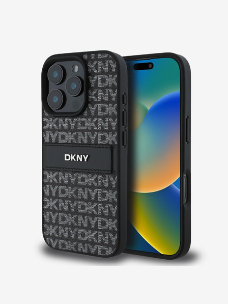 DKNY DKNY PU Leather Repeat Pattern Tonal Stripe Zadní Kryt pro iPhone 16 Pro Max Black