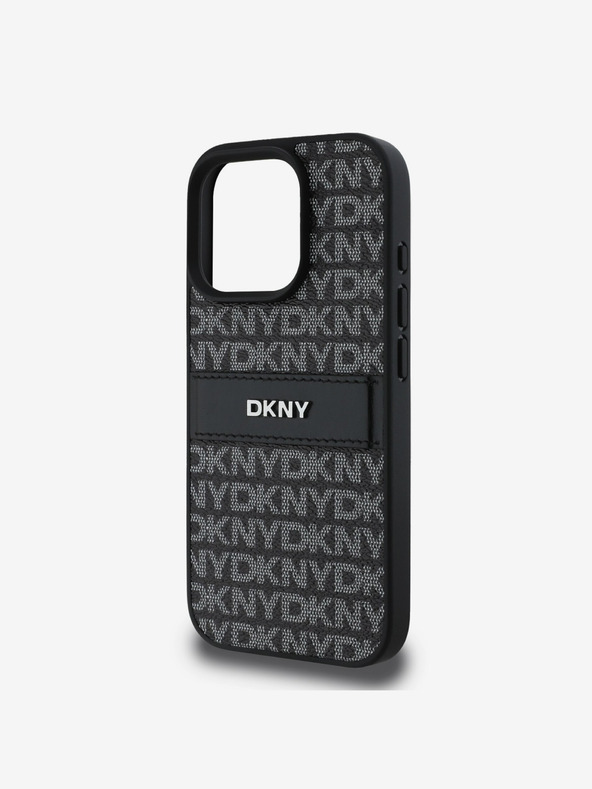 DKNY DKNY PU Leather Repeat Pattern Tonal Stripe Zadní Kryt pro iPhone 16 Pro Max Black