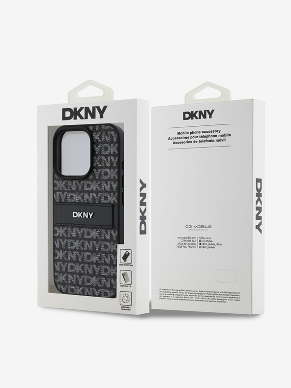 DKNY DKNY PU Leather Repeat Pattern Tonal Stripe Zadní Kryt pro iPhone 16 Pro Max Black