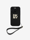 DKNY DKNY PU Leather Stack Logo Wrist Strap Zadní Kryt pro iPhone 16 Pro Black