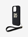 DKNY DKNY PU Leather Stack Logo Wrist Strap Zadní Kryt pro iPhone 16 Pro Black