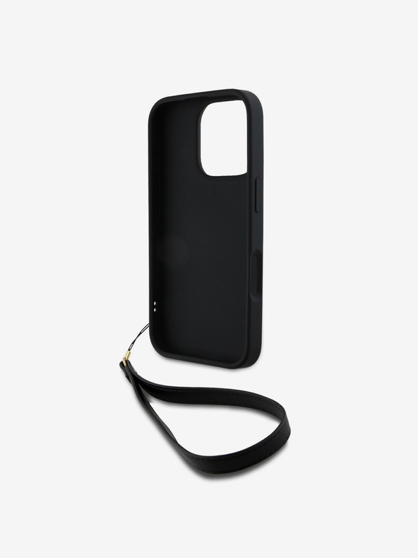 DKNY DKNY PU Leather Stack Logo Wrist Strap Zadní Kryt pro iPhone 16 Pro Black