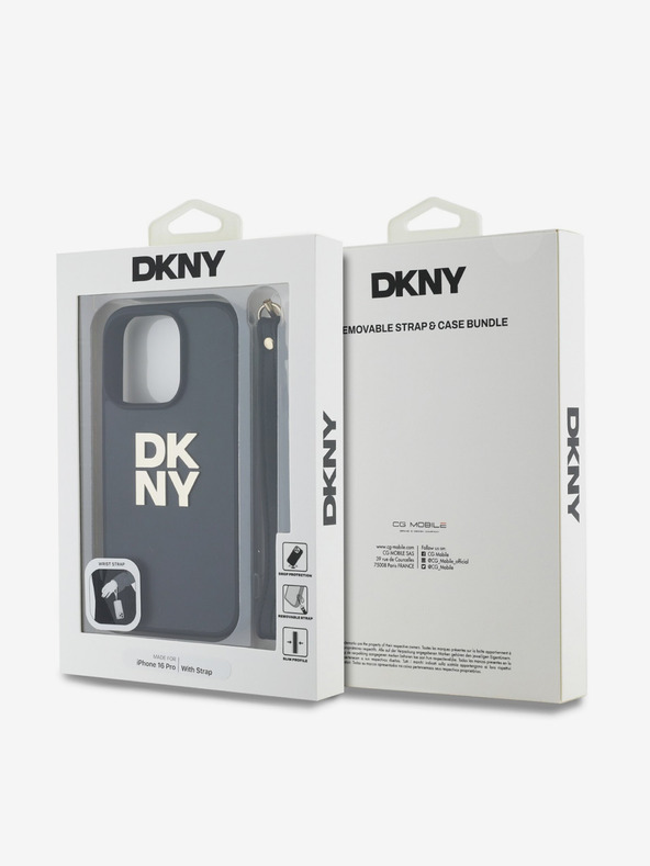 DKNY DKNY PU Leather Stack Logo Wrist Strap Zadní Kryt pro iPhone 16 Pro Black