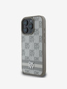 DKNY DKNY PU Leather Checkered Pattern and Stripe Zadní Kryt pro iPhone 16 Pro Beige