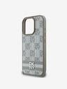 DKNY DKNY PU Leather Checkered Pattern and Stripe Zadní Kryt pro iPhone 16 Pro Beige