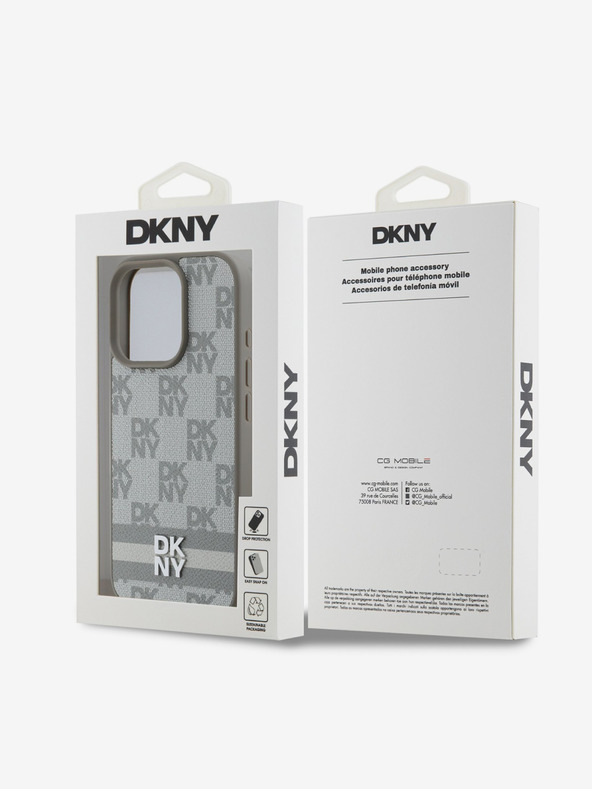 DKNY DKNY PU Leather Checkered Pattern and Stripe Zadní Kryt pro iPhone 16 Pro Beige