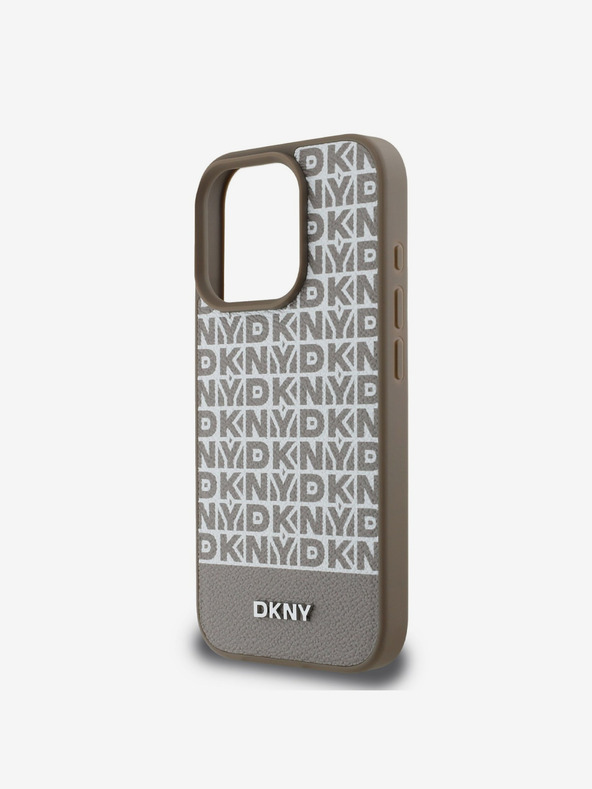 DKNY DKNY PU Leather Repeat Pattern Bottom Stripe MagSafe Zadní Kryt pro iPhone 16 Pro Brown