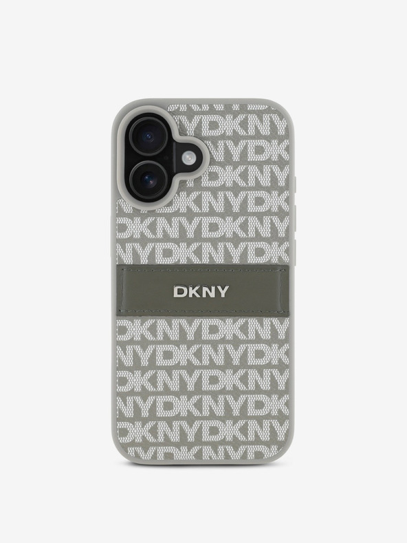DKNY DKNY PU Leather Repeat Pattern Tonal Stripe Zadní Kryt pro iPhone 16 Beige
