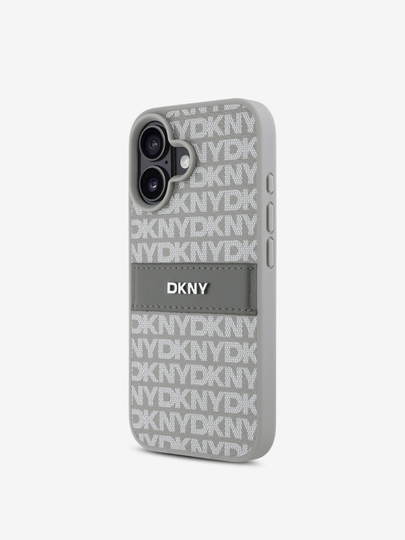 DKNY DKNY PU Leather Repeat Pattern Tonal Stripe Zadní Kryt pro iPhone 16 Beige