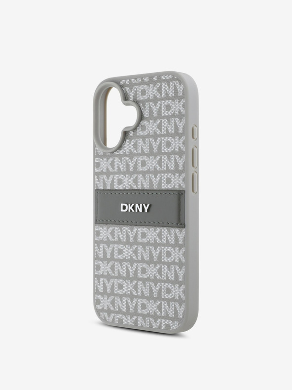 DKNY DKNY PU Leather Repeat Pattern Tonal Stripe Zadní Kryt pro iPhone 16 Beige