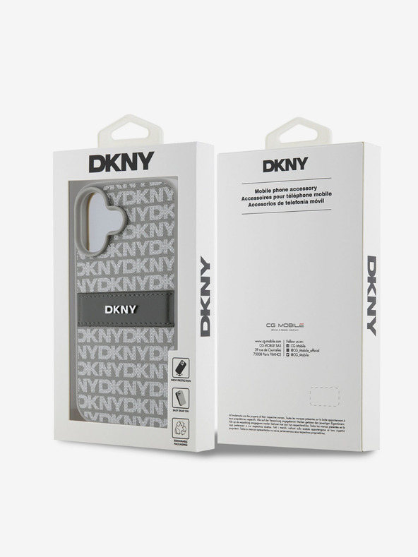 DKNY DKNY PU Leather Repeat Pattern Tonal Stripe Zadní Kryt pro iPhone 16 Beige
