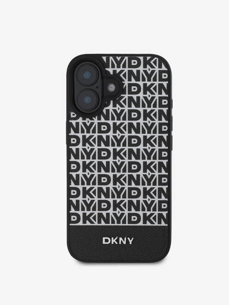 DKNY DKNY PU Leather Repeat Pattern Bottom Stripe MagSafe Zadní Kryt pro iPhone 16 Plus Black