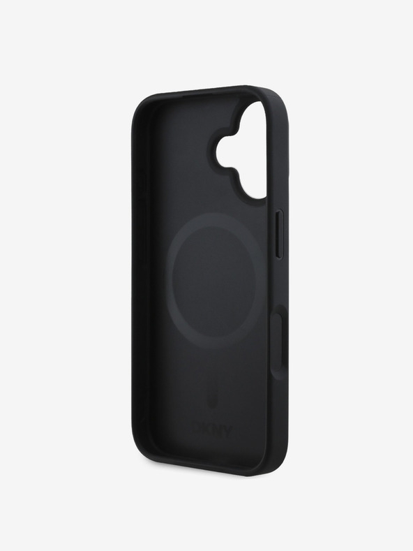 DKNY DKNY PU Leather Repeat Pattern Bottom Stripe MagSafe Zadní Kryt pro iPhone 16 Plus Black