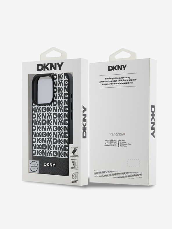 DKNY DKNY PU Leather Repeat Pattern Bottom Stripe MagSafe Zadní Kryt pro iPhone 16 Pro Max Black
