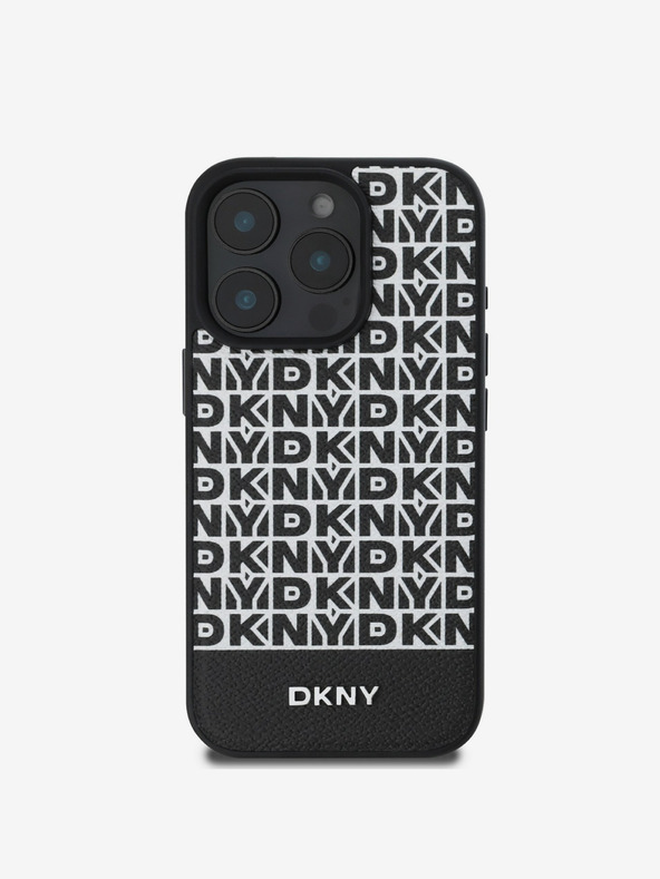 DKNY DKNY PU Leather Repeat Pattern Bottom Stripe MagSafe Zadní Kryt pro iPhone 16 Pro Black
