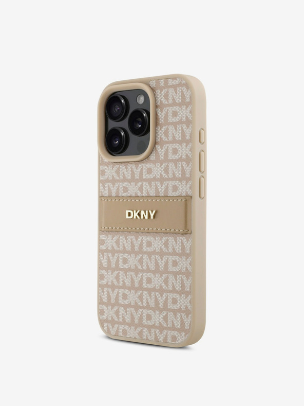 DKNY DKNY PU Leather Repeat Pattern Tonal Stripe Zadní Kryt pro iPhone 16 Pro Pink