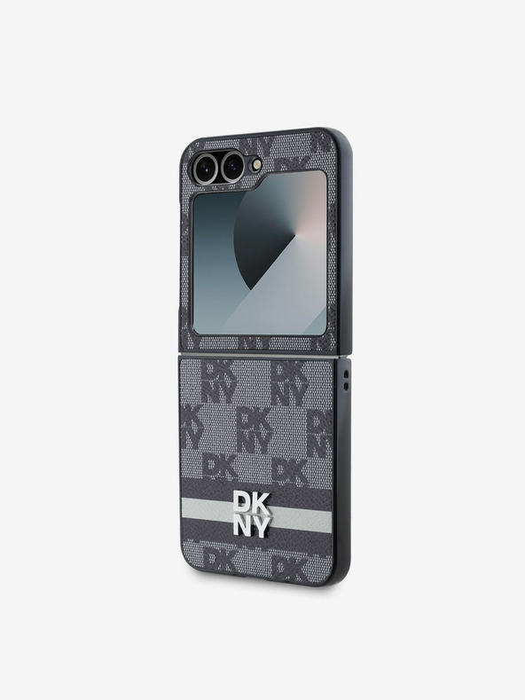 DKNY DKNY PU Leather Checkered Pattern and Stripe Zadní Kryt pro Samsung Galaxy Z Flip 6 Black