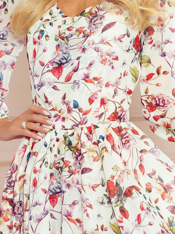 numoco Šaty s výstřihem - barevné květy na světlém pozadí Numoco ZOE