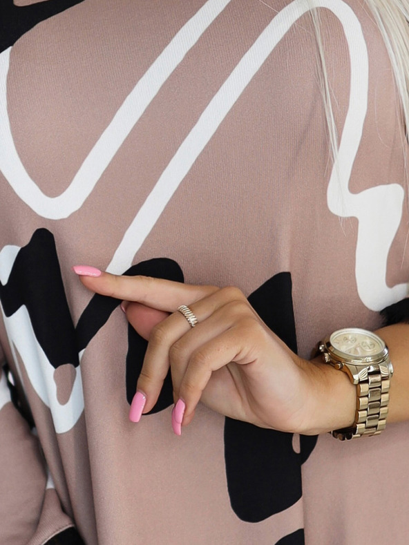 numoco Svetrové šaty s krajkou - béžové s černobílým vzorem Numoco