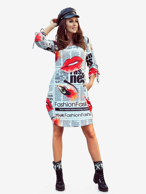 numoco Pohodlné nadměrné šaty - novinový vzor Numoco SOPHIE