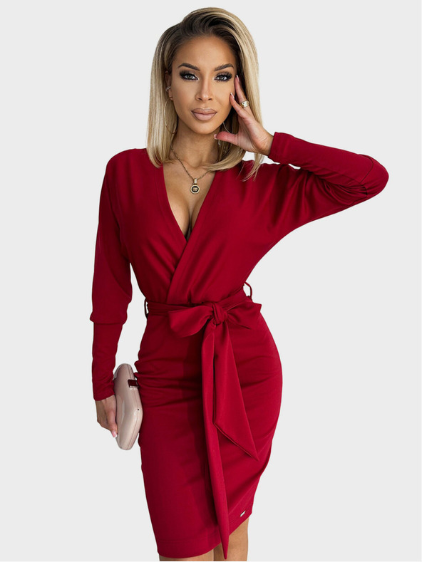 numoco Obálkové šaty s výstřihem na zádech - bordó Numoco CELIA