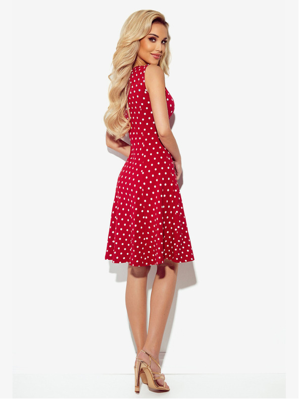 numoco Šaty s výstřihem - kaštanová v puntíky Numoco STELLA