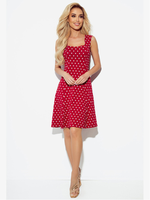 numoco Šaty s výstřihem - kaštanová v puntíky Numoco STELLA