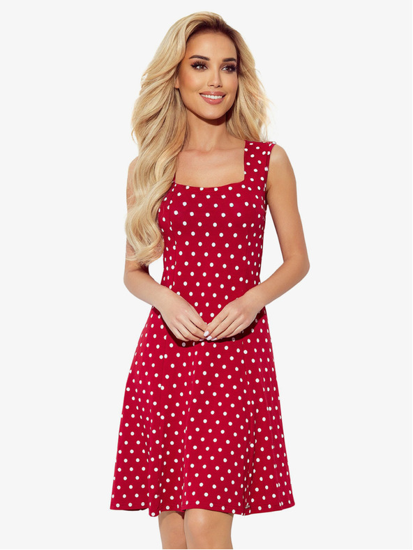 numoco Šaty s výstřihem - kaštanová v puntíky Numoco STELLA