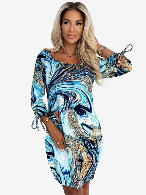 numoco Pohodlné šaty s kapsami Oversize - modrozlaté vlny Numoco SOPHIE