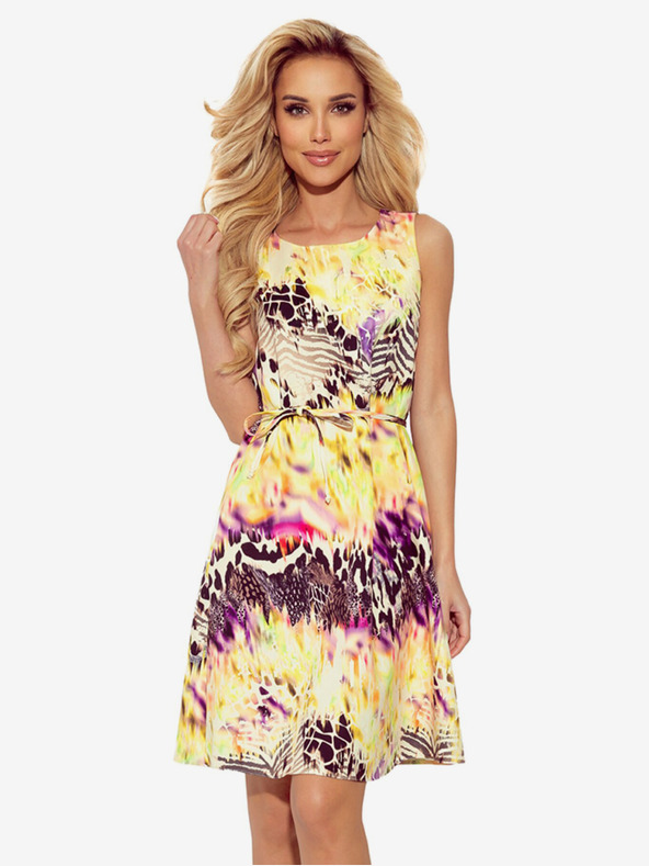 numoco Lichoběžníkové šaty se žlutým leopardím vzorem Numoco VICTORIA