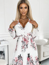numoco Plisované šaty s výstřihem, dlouhým rukávem a páskem - bílá s růžemi Numoco YSABELv