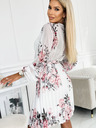numoco Plisované šaty s výstřihem, dlouhým rukávem a páskem - bílá s růžemi Numoco YSABELv