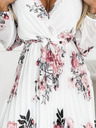 numoco Plisované šaty s výstřihem, dlouhým rukávem a páskem - bílá s růžemi Numoco YSABELv