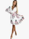 numoco Plisované šaty s výstřihem, dlouhým rukávem a páskem - bílá s růžemi Numoco YSABELv