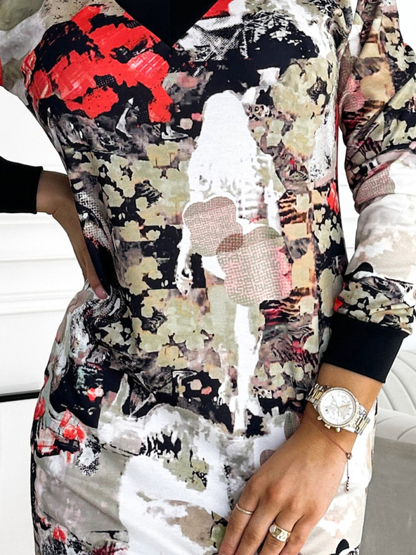 numoco Šaty s výstřihem a dlouhým rukávem - barevný vzor Numoco ELVIRA