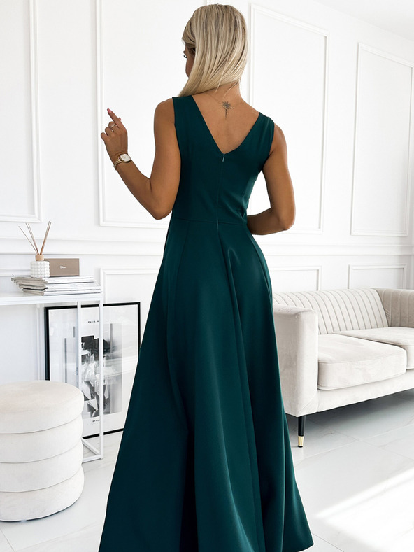 numoco Dlouhé elegantní šaty s výstřihem - zelené Numoco CINDY