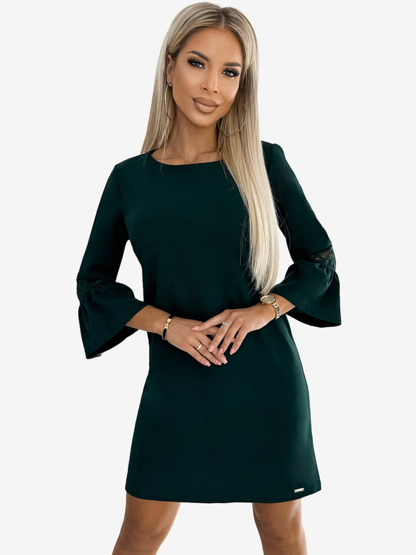 numoco Šaty s krajkou na rukávech - tmavě zelená Numoco MARGARET