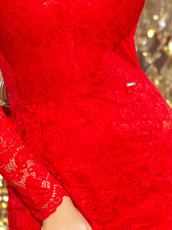 numoco Krajkové šaty s výstřihem - červené Numoco