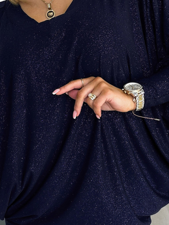 numoco Netopýří šaty s výstřihem - tmavě modrá se třpytkami Numoco