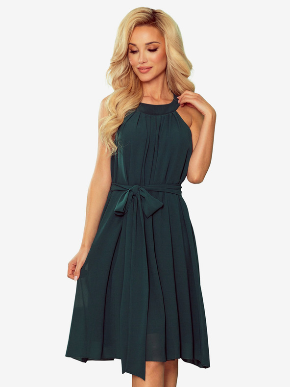 numoco Šifónové šaty s vázáním - zelená barva Numoco ALIZEE