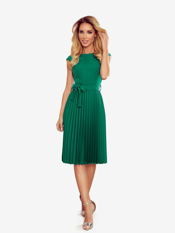 numoco Plisované šaty s krátkým rukávem - zelené Numoco LILA