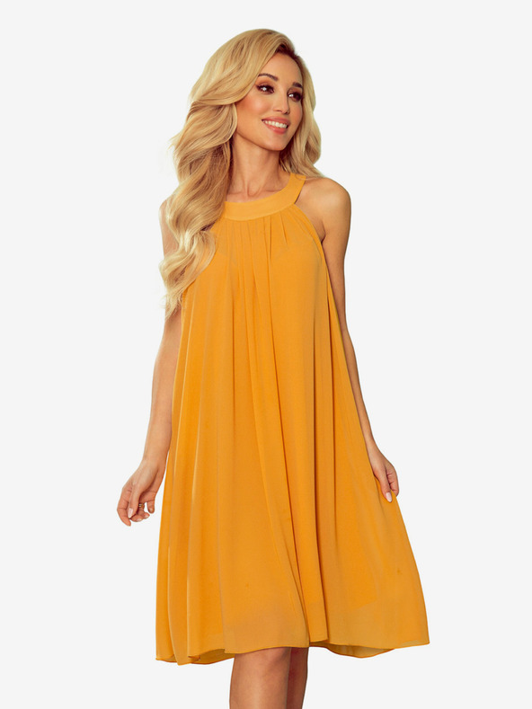 numoco Šifónové šaty s vázáním - Medová barva Numoco ALIZEE