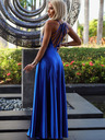 numoco Saténové dlouhé šaty s exkluzivním výstřihem na zádech - modré Numoco PERLA