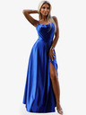 numoco Saténové dlouhé šaty s exkluzivním výstřihem na zádech - modré Numoco PERLA