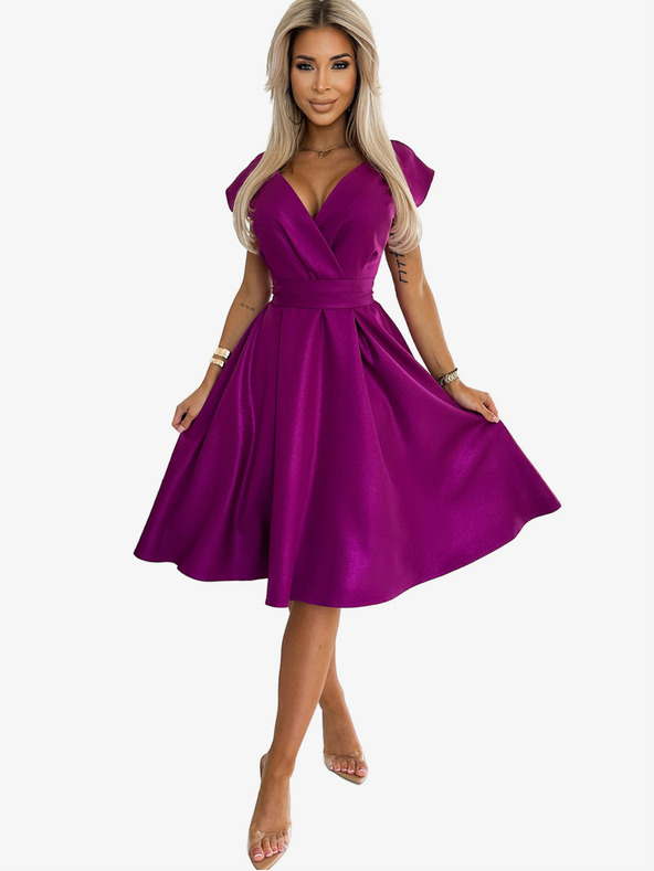 numoco Rozšířené šaty s výstřihem - fuchsiová se třpytkami Numoco SCARLETT