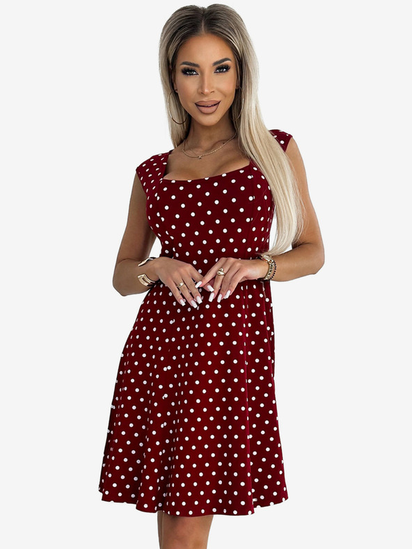 numoco Bavlněné šaty s diamantovým výstřihem - vínové s puntíky Numoco STELLA