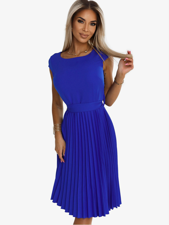 numoco Plisované šaty s krátkým rukávem - modré Numoco LILA