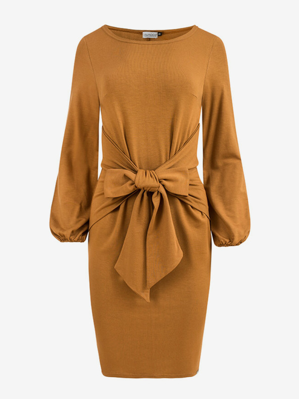 numoco Komfortní šaty s vázáním v pase - karamel Numoco JENNY