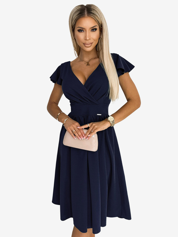 numoco Šaty s výstřihem a krátkým rukávem - tmavě modrá Numoco MATILDE