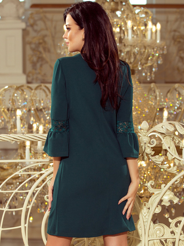 numoco Šaty s krajkou na rukávech - tmavě zelená Numoco MARGARET